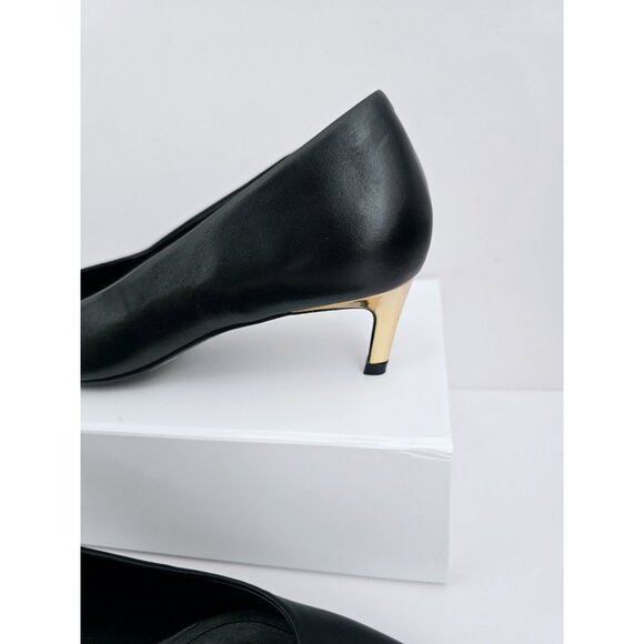 Schutz Lou Mid Curve Black Gold Kitten Heel Pointed Toe Leather Pump Shoes 7.5 - Picture 5 of 12